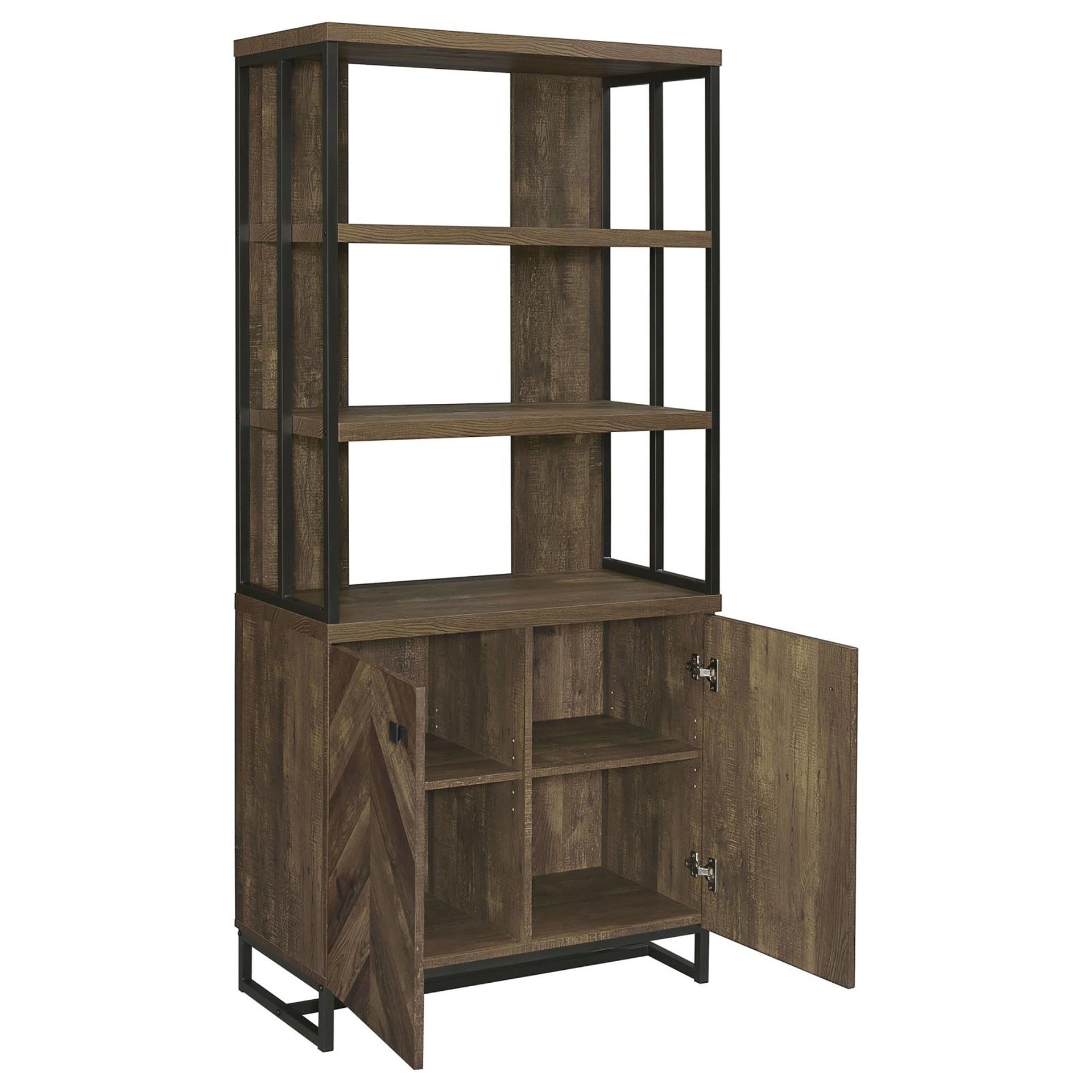 Rustic Oak Herringbone 2-Door Bookcase