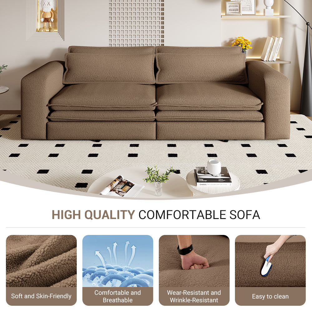 93" King Size Sleeper Sofa Bed, Pull Out Sofa Bed, 3 in 1 Convertible Sleeper Sofa, Chaise Lounge,3 Seat Teddy Couch with 2 Lumbar Pillows for Living Room,Studies