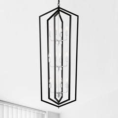 12-Light  Farmhouse Kitchen Chandeliers, Matte Black and Sliver Vintage Rustic Cage Light Fixture Adjustable Height  Chandeliers for Dining Room Hallway Foyer Entryway(E12 Bulbs Not Included)