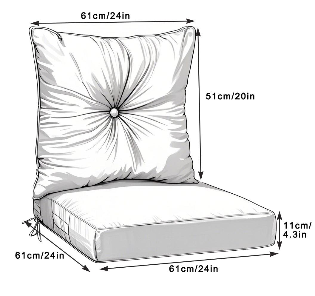 Outdoor Deep Seat Cushions for Patio Furniture, Waterproof Replacement Patio Chair Cushions Set of 2, 24 x 24 x 4 Inch,sewn circle tack Grey