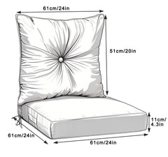 Outdoor Deep Seat Cushions for Patio Furniture, Waterproof Replacement Patio Chair Cushions Set of 2, 24 x 24 x 4 Inch,sewn circle tack Grey
