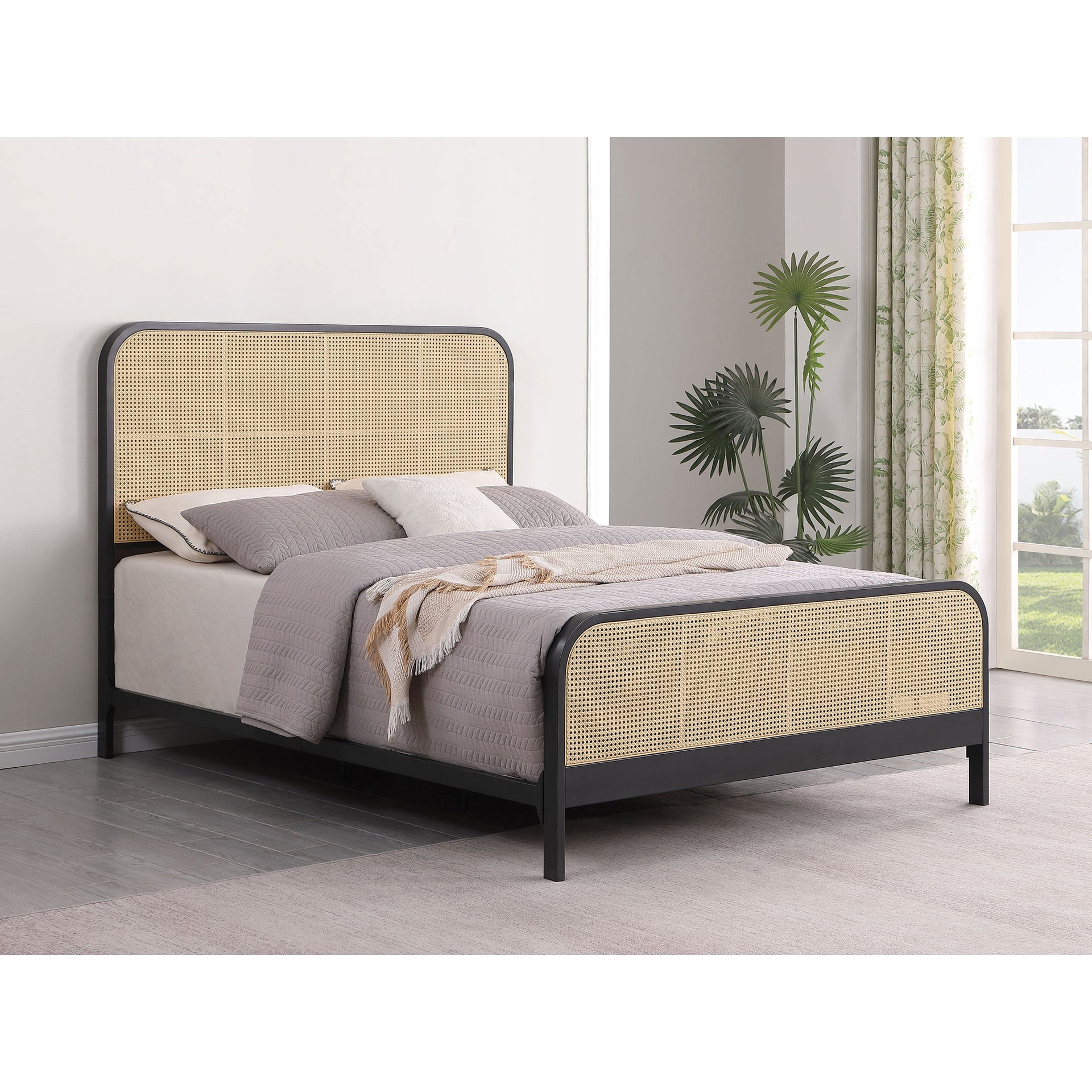 Randall Black Open Cane Webbing Metal Queen Bed