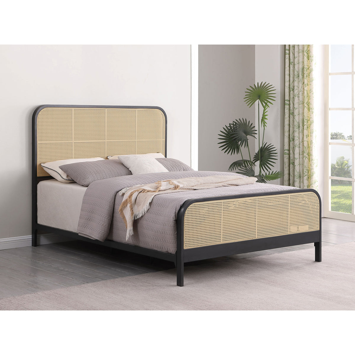 Randall Black Open Cane Webbing Metal Queen Bed