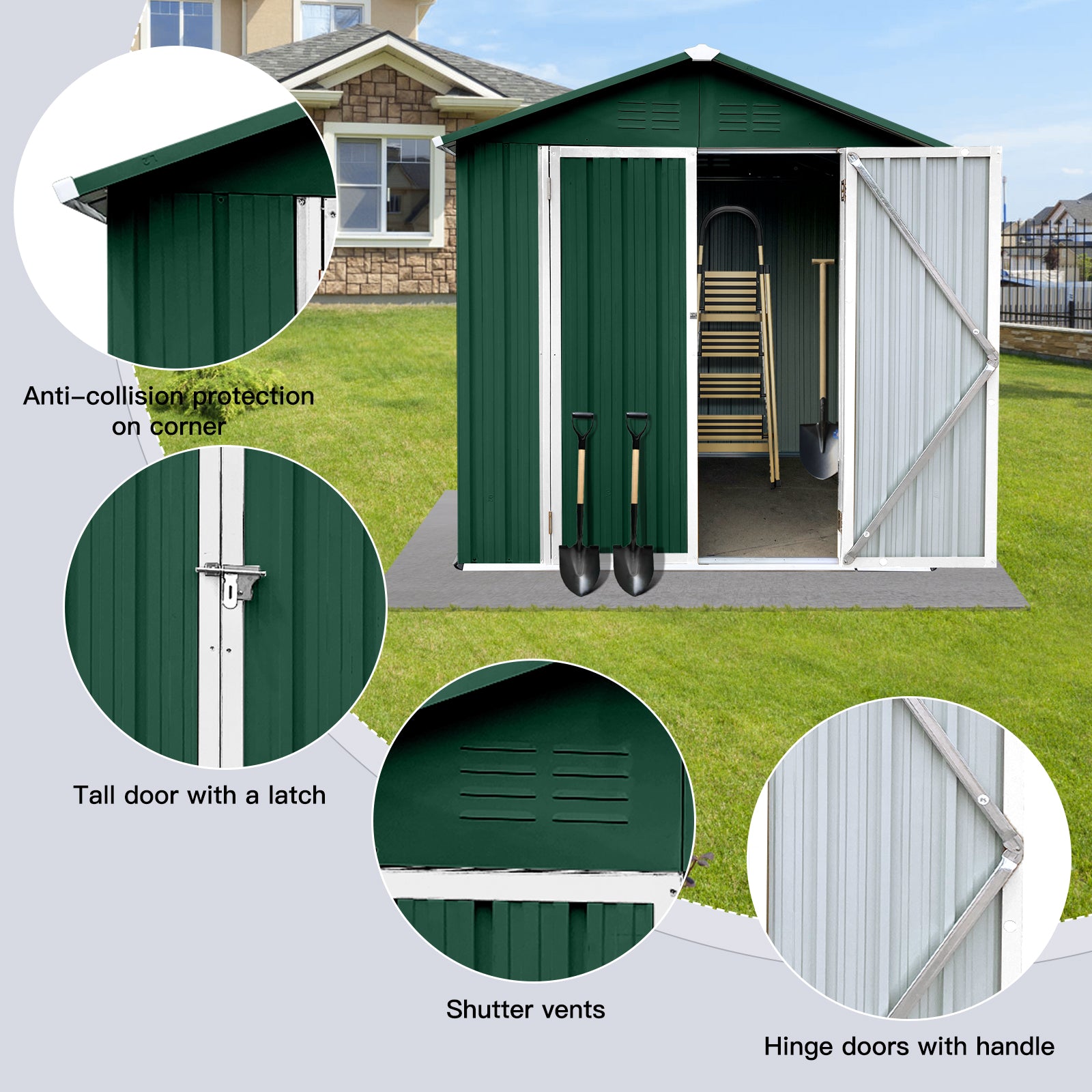 Outdoor storage sheds 6FTx4FT Apex roof Green+White
