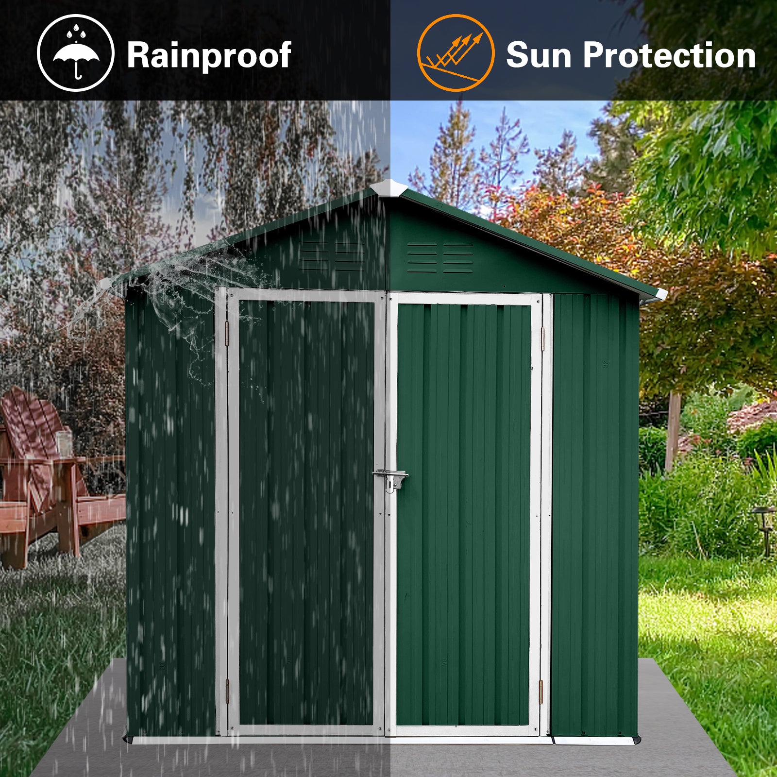 Outdoor storage sheds 6FTx4FT Apex roof Green+White
