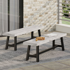 Outdoor Carlisle Benches, Sandblasted Light Gray + Black(Set of 2)