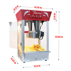 Commercial Popcorn MAKER Machine, 12 Ounce Kettle Stainless Steel Popcorn Maker with Tempered Glass, Warming Deck, 850W Countertop Popcorn Popper for Parties, Events, and Home Theater, red
