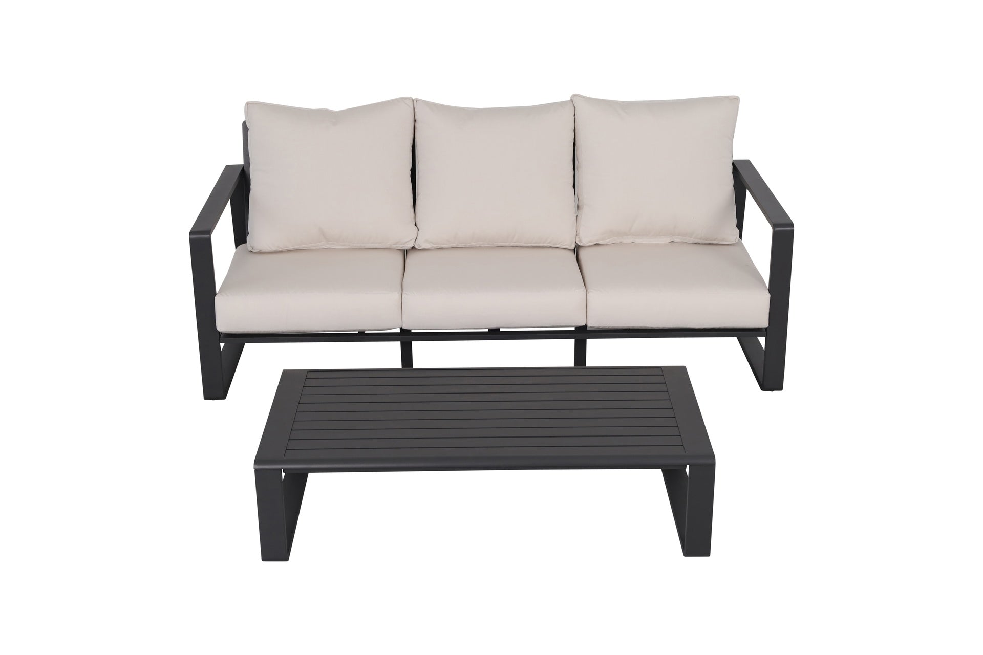 Three-seat sofa + rectangular coffee table, beige cushions JM 9017
