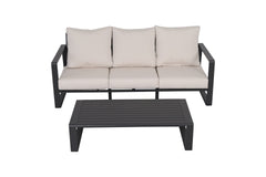 Three-seat sofa + rectangular coffee table, beige cushions JM 9017
