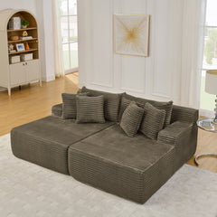 Two-seater lazy sofa lounge chair,Compressed sofa no assembly required, made of velvet fabric, fluffy modern lounge chair, used for indoor living rooms and bedrooms-Brown