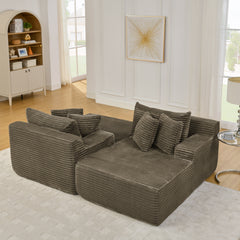 Two-seater lazy sofa lounge chair,Compressed sofa no assembly required, made of velvet fabric, fluffy modern lounge chair, used for indoor living rooms and bedrooms-Brown