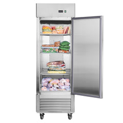 27"W Commercial Freezer Single Solid Door Stainless Steel Interior and Exterior Construction Reach-in Freezer 18.68 Cu.ft. Upright Fan Cooling Freezer for Restaurants and Commercial Environments