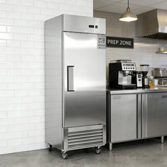 27"W Commercial Freezer Single Solid Door Stainless Steel Interior and Exterior Construction Reach-in Freezer 18.68 Cu.ft. Upright Fan Cooling Freezer for Restaurants and Commercial Environments