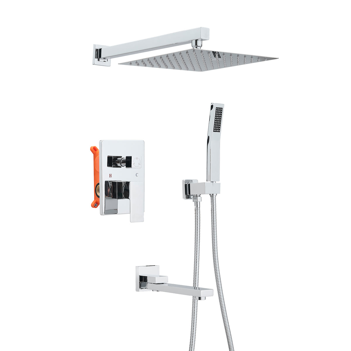 Shower System with 10 Inch Rain Shower Head and Handheld Wall Mounted and Down Sprayer,High Pressure Rainfall Shower Faucet Fixture Combo Set with 2 in 1 Handheld Showerhead for Bathroom, Chrome