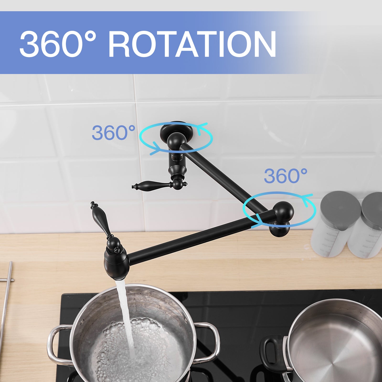 Pot Filler,Wall Mount Commercial Pot Filler Faucet,Brass Material Kitchen Folding Faucet,Coffee Machine Faucet with Stretchable Double Joint Swing Arms,Style A,Blackened