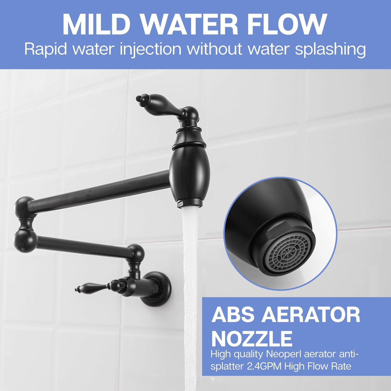 Pot Filler,Wall Mount Commercial Pot Filler Faucet,Brass Material Kitchen Folding Faucet,Coffee Machine Faucet with Stretchable Double Joint Swing Arms,Style A,Blackened