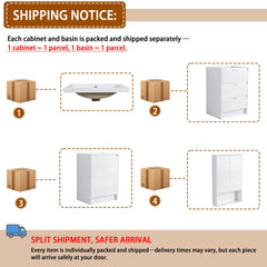 48" Freestanding Bathroom Vanity with Resin Sink, 1-Storage Cabinet and 1-Wall Cabinet Combination, Soft Closing Drawers and Door, Glossy White, Plywood(KD-Packing)
