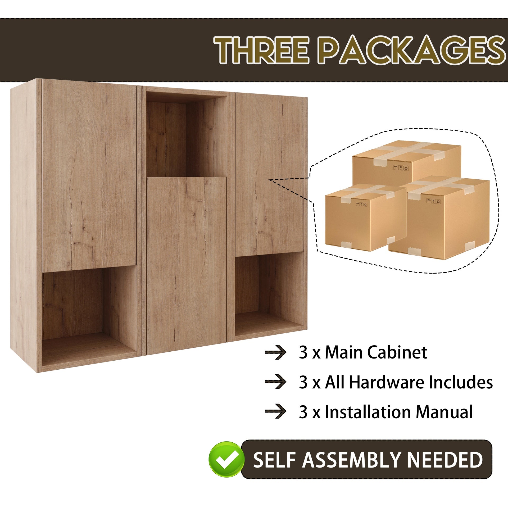 36" Bathroom Side Cabinet,Soft Close Doors,Float Mounting Design,Imitative Oak,(KD-Packing)