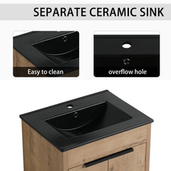 60 Inch Freestanding Bathroom Vanity with Black Ceramic Sink and Storage Cabinets, Soft Closing Door, 02424IMO*2+0312 Combination Cabinet, KD-Package