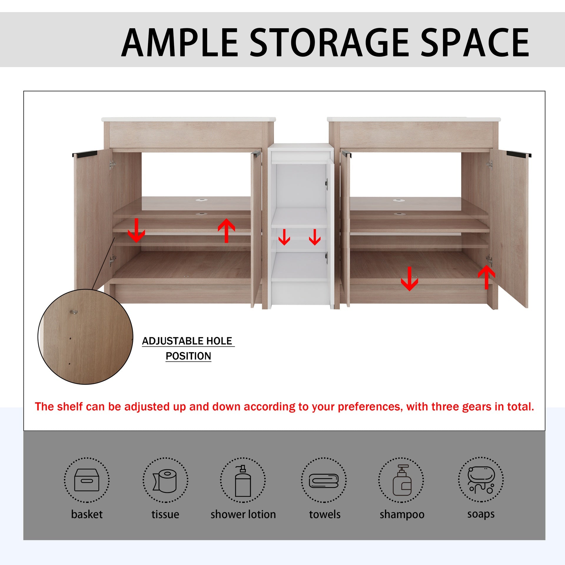 72 Inch Freestanding Bathroom Vanity with Ceramic Sink and Storage Cabinets, Soft Closing Door, 02430*2+0312 Combination Cabinet, KD-Package