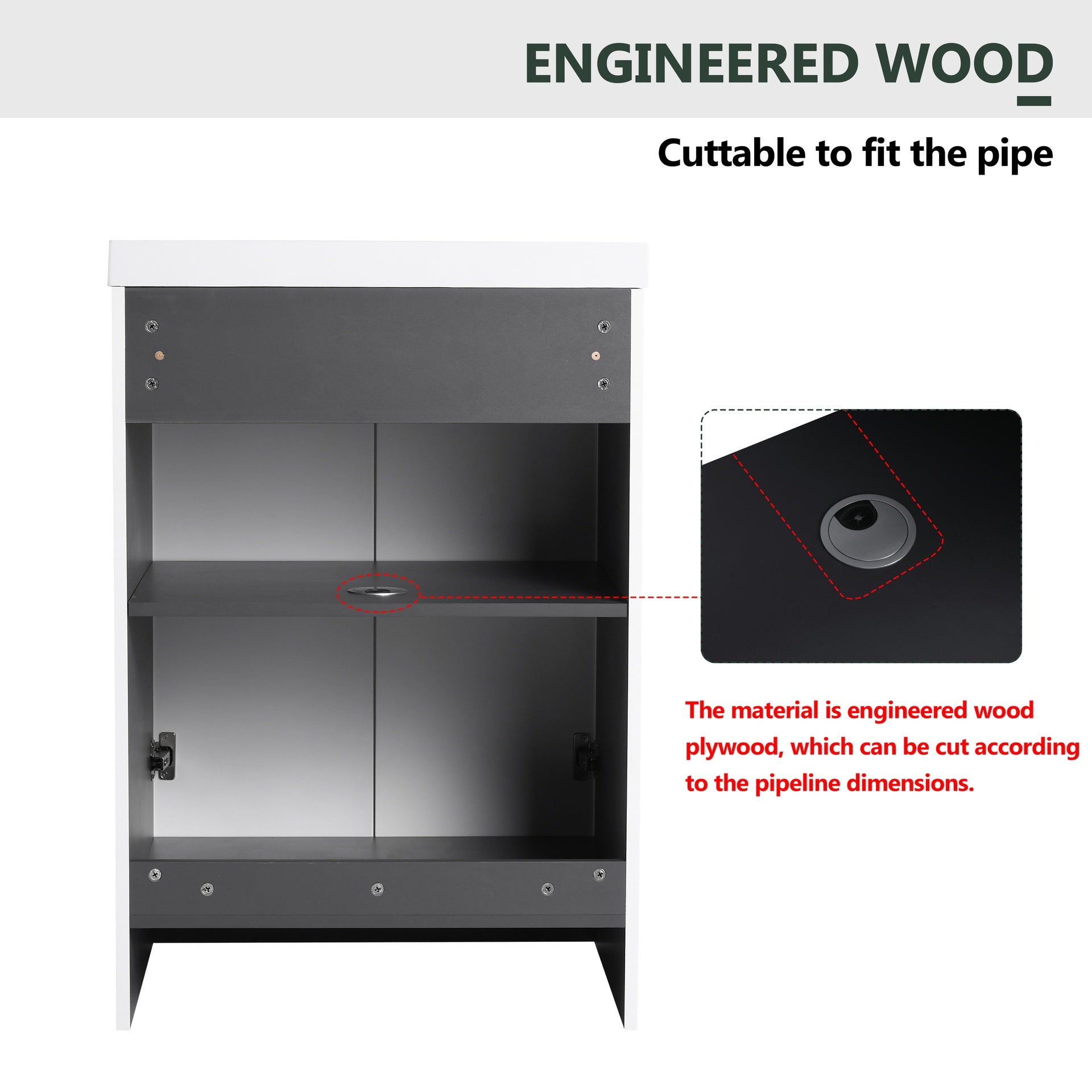 24" Freestanding Bathroom Vanity with White Resin Sink  & 2 Soft-Close Cabinet Doors (KD-Packing)