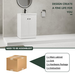 24" Freestanding Bathroom Vanity with White Resin Sink  & 2 Soft-Close Cabinet Doors (KD-Packing)