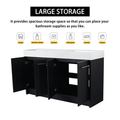 60 Inch Freestanding Bathroom Vanity with Resin Double Sink, With Soft Closing Door, KD-Package