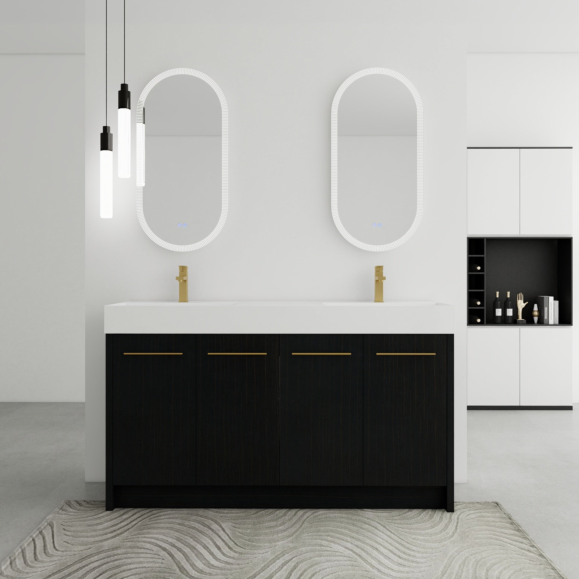 60 Inch Freestanding Bathroom Vanity with Resin Double Sink, With Soft Closing Door, KD-Package