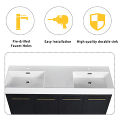 60 Inch Freestanding Bathroom Vanity with Resin Double Sink, With Soft Closing Door, KD-Package