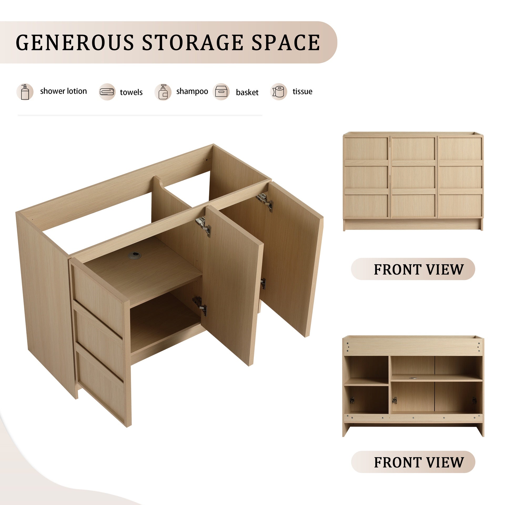 48" Freestanding Bathroom Vanity & 3 Soft-Close Cabinet Doors, Plywood, Dune Oak (KD-PACKING)-Excluding Sink