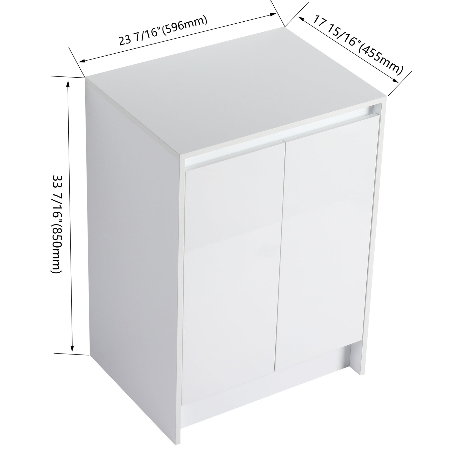 24" freestanding Bathroom Storage Cabinet, 2-Soft Close Doors, Glossy White,(KD-Packing)