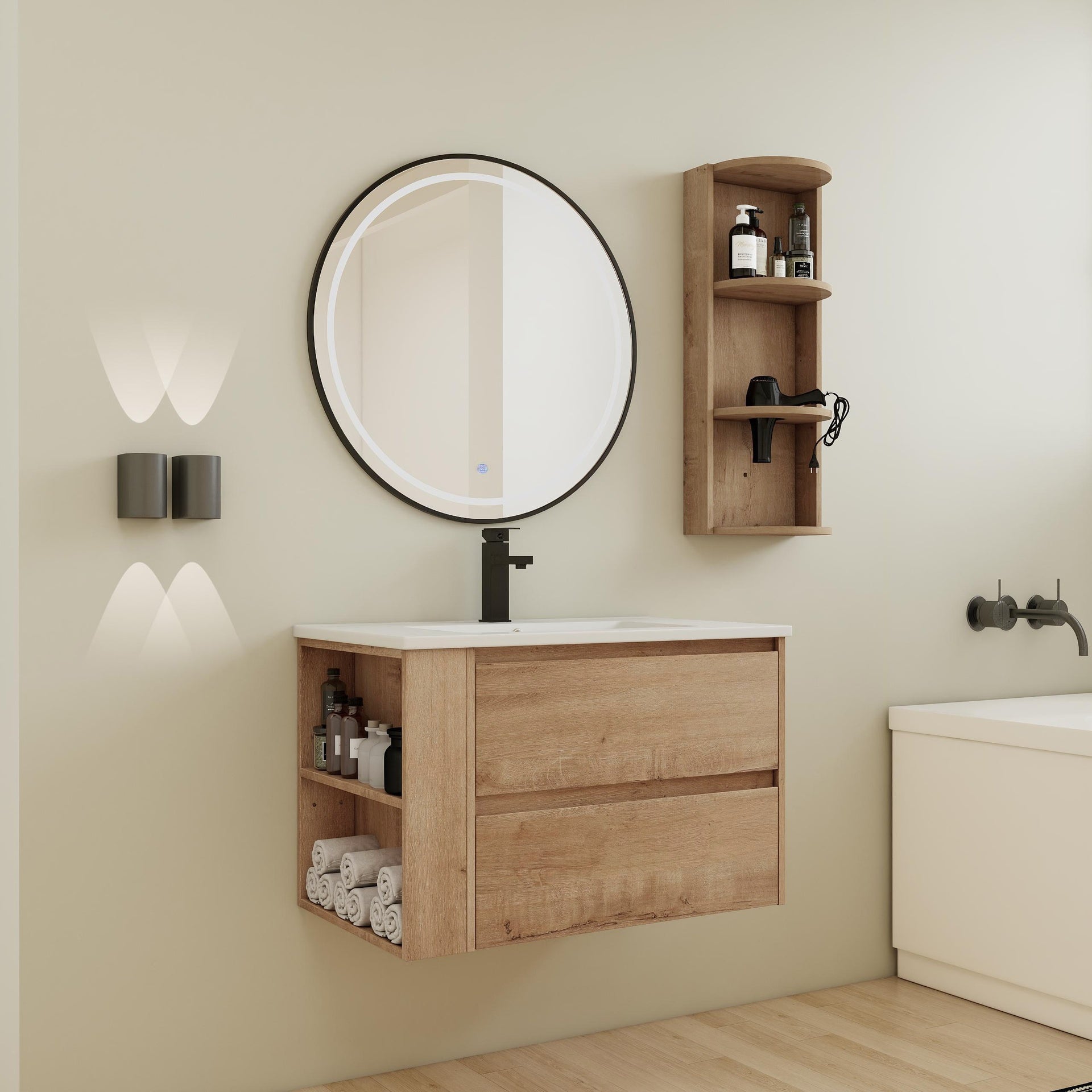 30" Wall-Mounted Bathroom Vanity With Sink and Storage Rack, 2-Soft Close Drawer,00612IMO-05530IMO Combination Cabinet(KD-Packing)