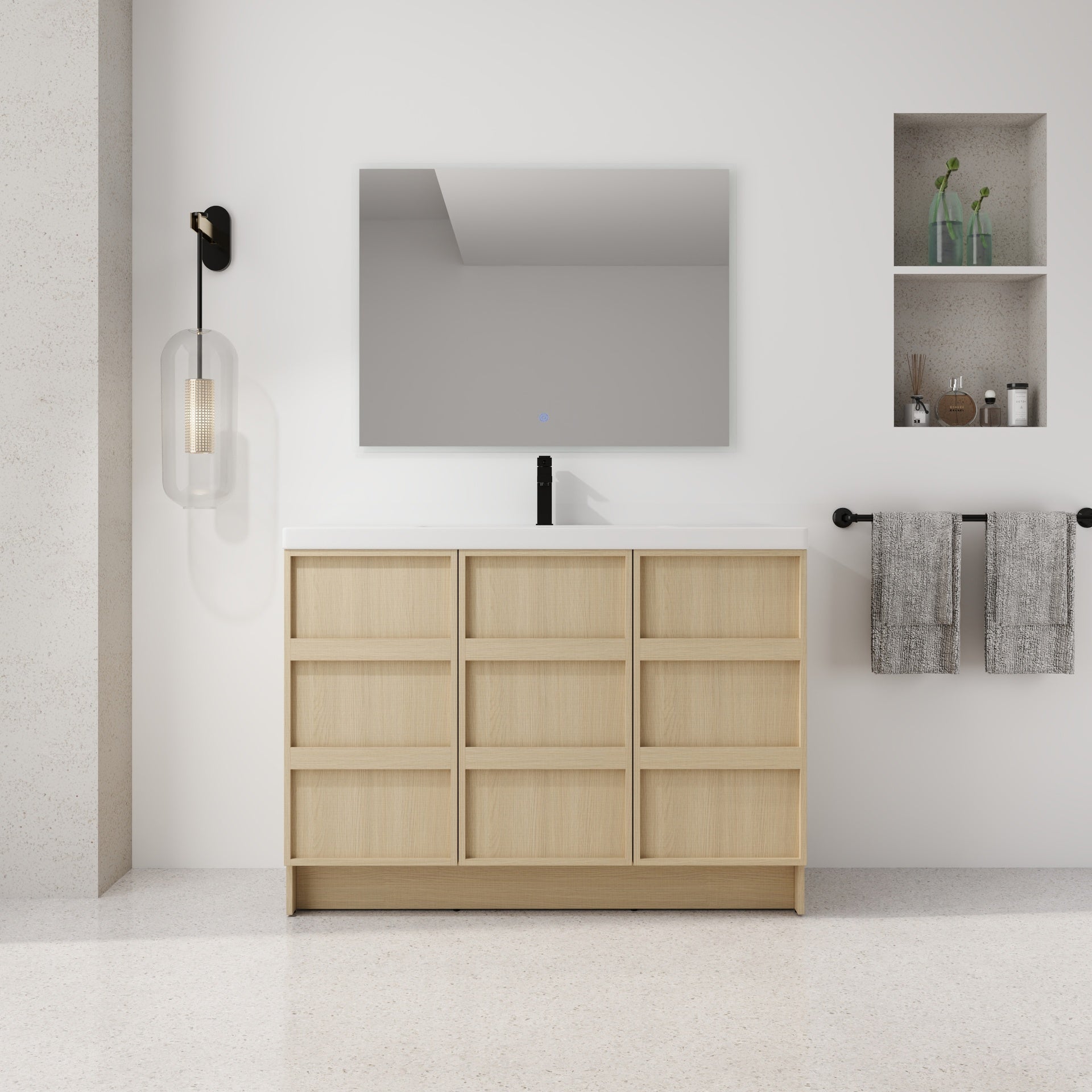 48" Freestanding Bathroom Vanity With Resin Sink  & 3 Soft-Close Cabinet Doors, Plywood, Dune Oak (KD-PACKING)