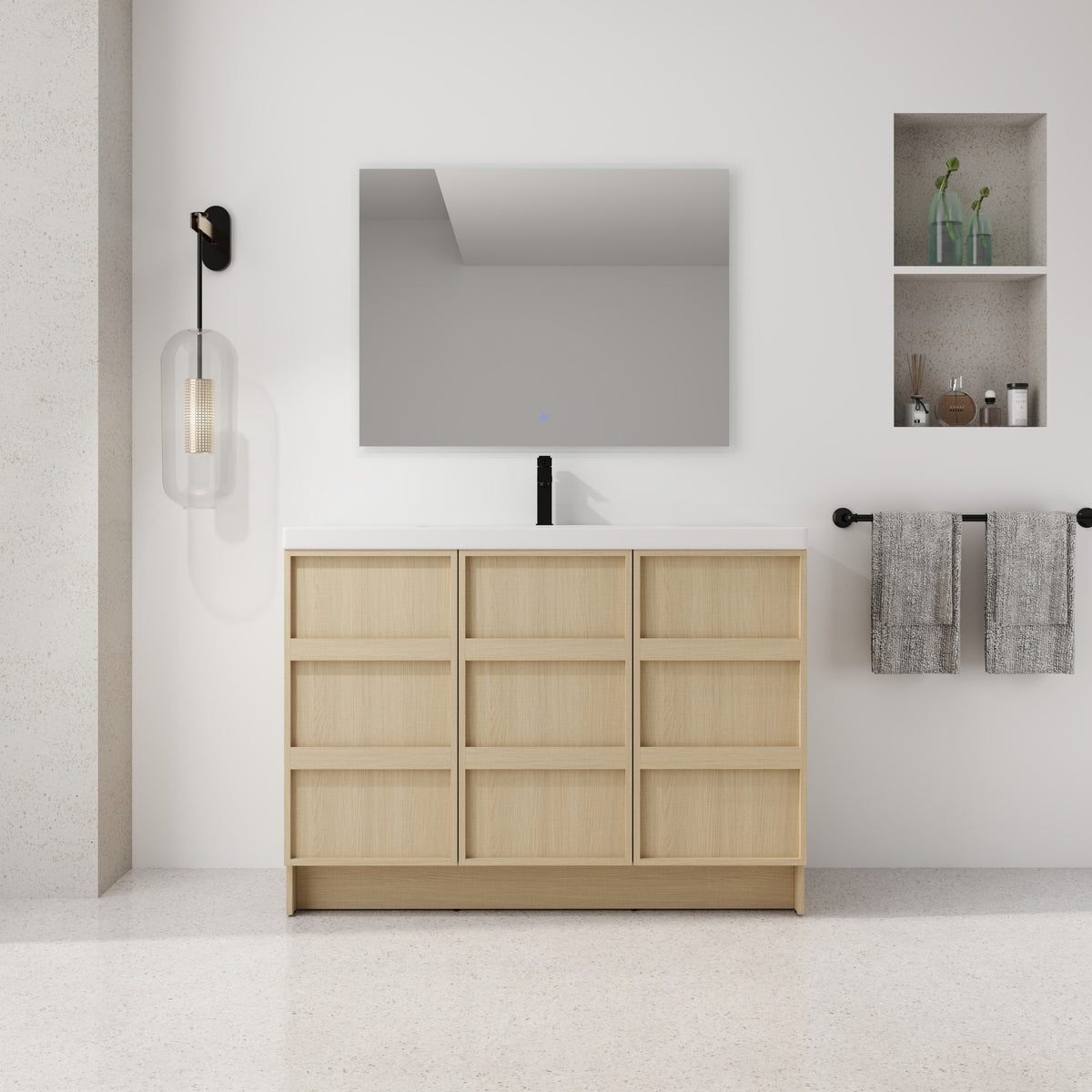 48" Freestanding Bathroom Vanity With Resin Sink  & 3 Soft-Close Cabinet Doors, Plywood, Dune Oak (KD-PACKING)
