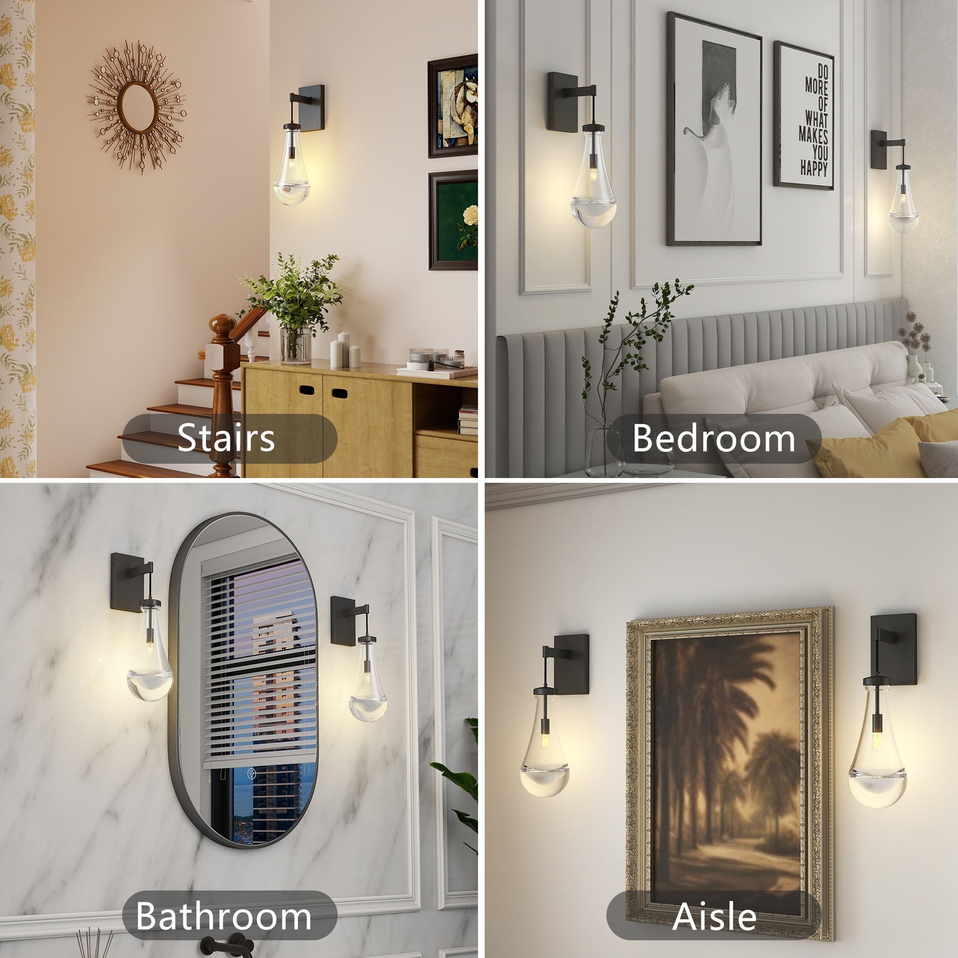 Wall Sconces, Black Wall Sconces Modern Bathroom Lights, Sconces Wall Lighting with Clear Glass, Wall Mounted Light Wall Lamp for Living Room Hallway Reception Desk