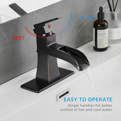 Sink Faucet With Deck Plate Waterfall ORB with Pop Up Drain and Supply Lines Bathroom faucets for Sink 1 Hole One Handle Faucets Vanity Bath Mixer Tap