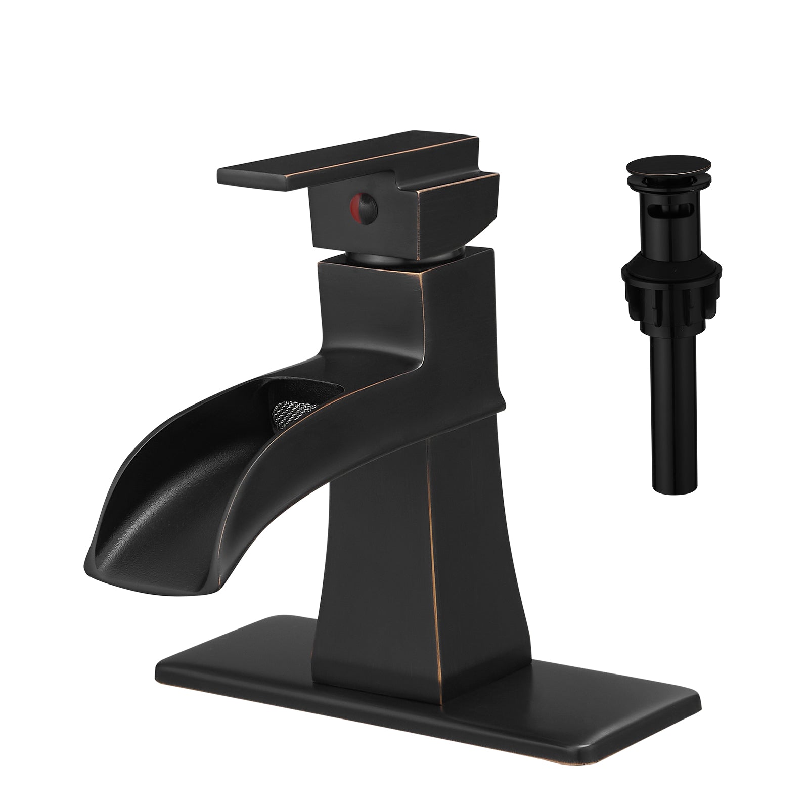 Sink Faucet With Deck Plate Waterfall ORB with Pop Up Drain and Supply Lines Bathroom faucets for Sink 1 Hole One Handle Faucets Vanity Bath Mixer Tap