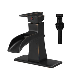Sink Faucet With Deck Plate Waterfall ORB with Pop Up Drain and Supply Lines Bathroom faucets for Sink 1 Hole One Handle Faucets Vanity Bath Mixer Tap
