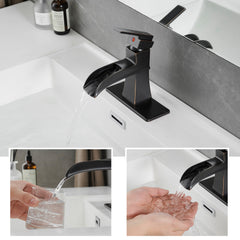 Sink Faucet With Deck Plate Waterfall ORB with Pop Up Drain and Supply Lines Bathroom faucets for Sink 1 Hole One Handle Faucets Vanity Bath Mixer Tap