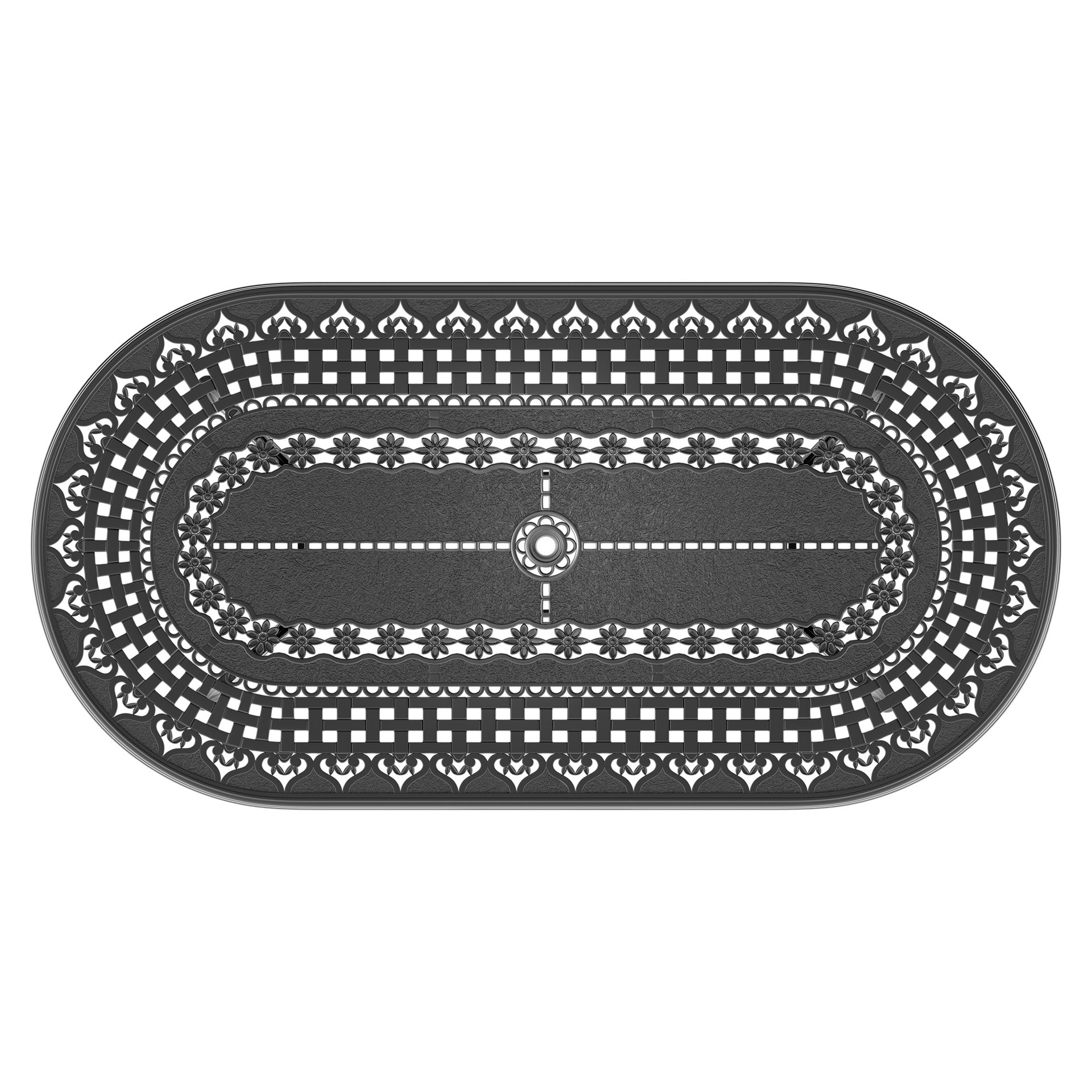L81.89*W41.34-inch Cast Aluminum Patio Dining Table With Black Frame and Umbrella Hole