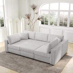 106.3" Soft  U-shaped 6-Person Sofa. Matches 30.7" Ottoman with Hydraulic Lift. Comfortable & Stylish. For Bedroom & Living Room. Light Gray. Modern Furniture. Modular Design.