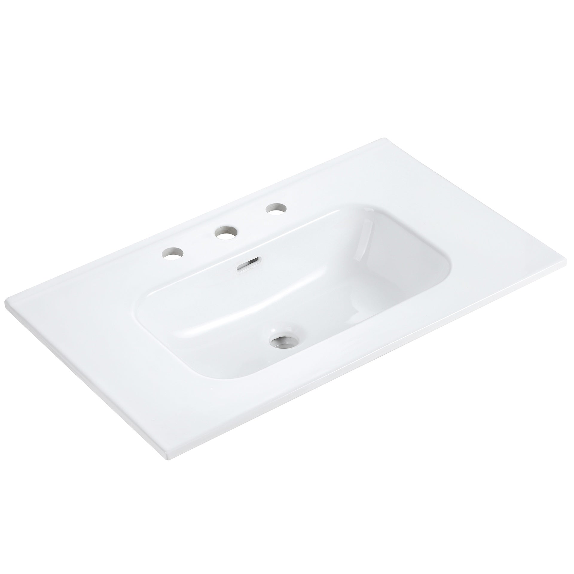 BB0930Y331, Integrated white ceramic basin with three predrilled faucet holes, faucet and drain assembly NOT included