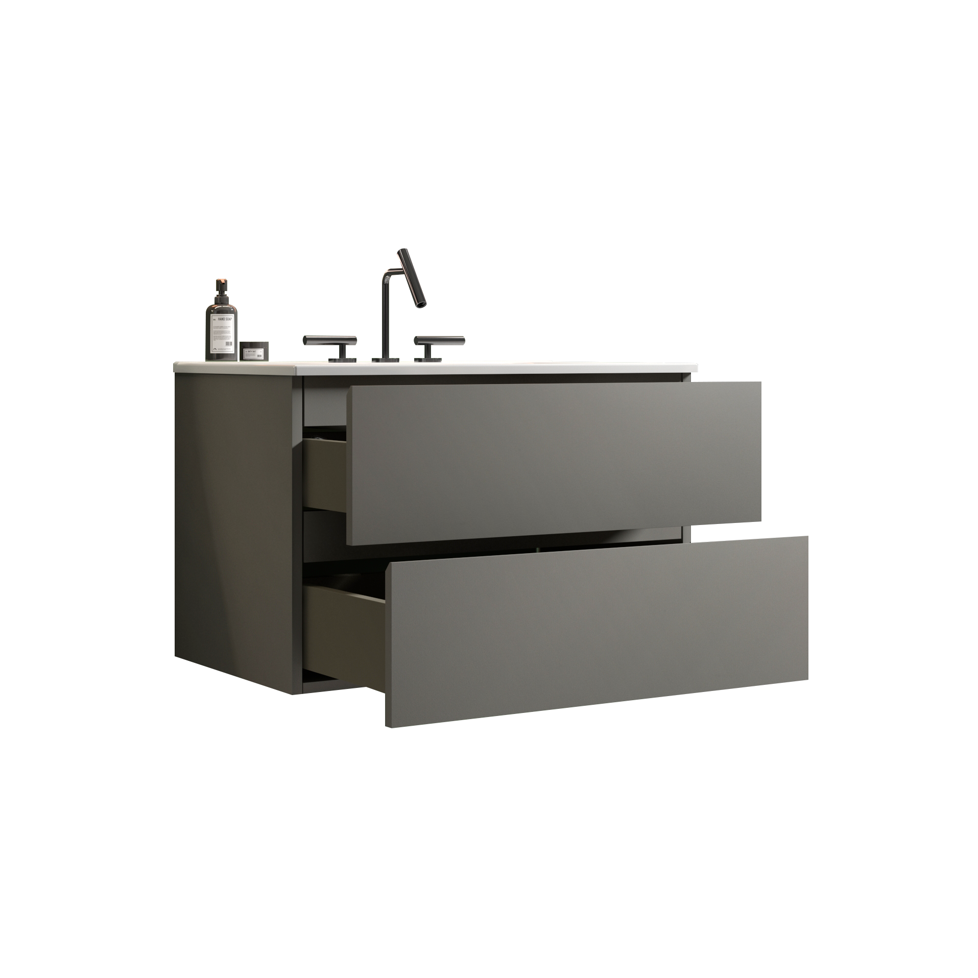 TIA 30" Wall Mount Space grey Bathroom Vanity with Ceramic Sink with Three Faucet Holes, Large Storage Floating Bathroom Vanity for Modern Bathroom, Pre-assembled