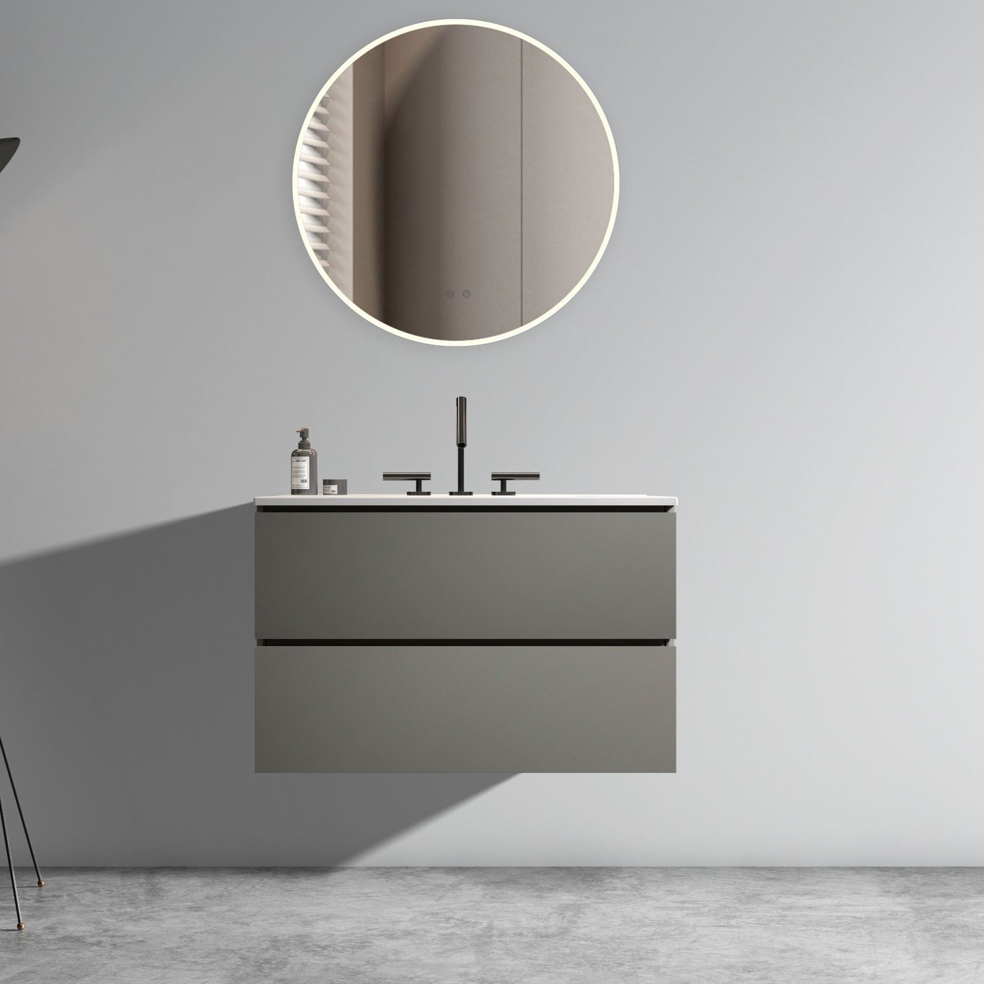TIA 30" Wall Mount Space grey Bathroom Vanity with Ceramic Sink with Three Faucet Holes, Large Storage Floating Bathroom Vanity for Modern Bathroom, Pre-assembled