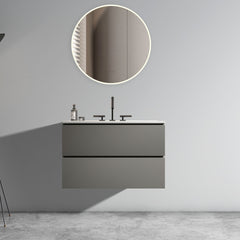TIA 30" Wall Mount Space grey Bathroom Vanity with Ceramic Sink with Three Faucet Holes, Large Storage Floating Bathroom Vanity for Modern Bathroom, Pre-assembled