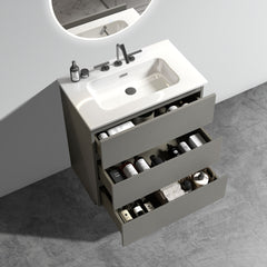 Tia 30" Gray Bathroom Vanity with Sink with 3 Faucet Holes, Large Storage Freestanding Bathroom Vanity for Modern Bathroom, One-Piece White Sink Basin without Drain and Faucet, Pre-assembled