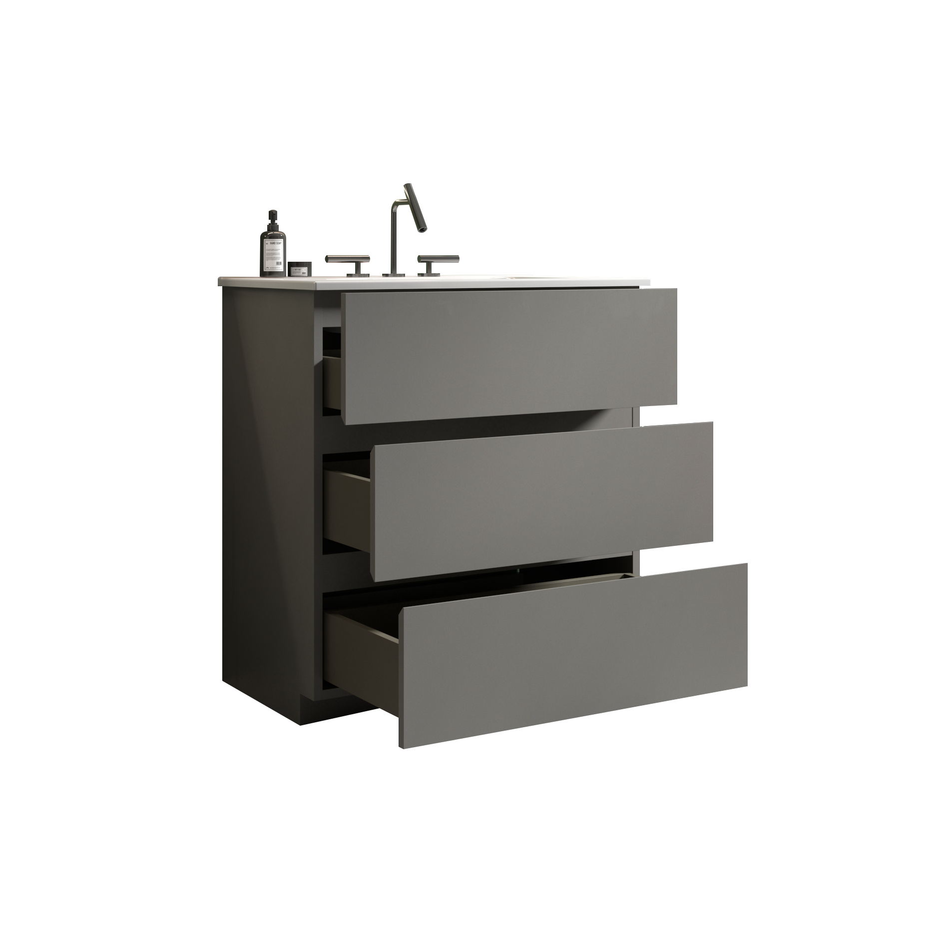 Tia 30" Gray Bathroom Vanity with Sink with 3 Faucet Holes, Large Storage Freestanding Bathroom Vanity for Modern Bathroom, One-Piece White Sink Basin without Drain and Faucet, Pre-assembled