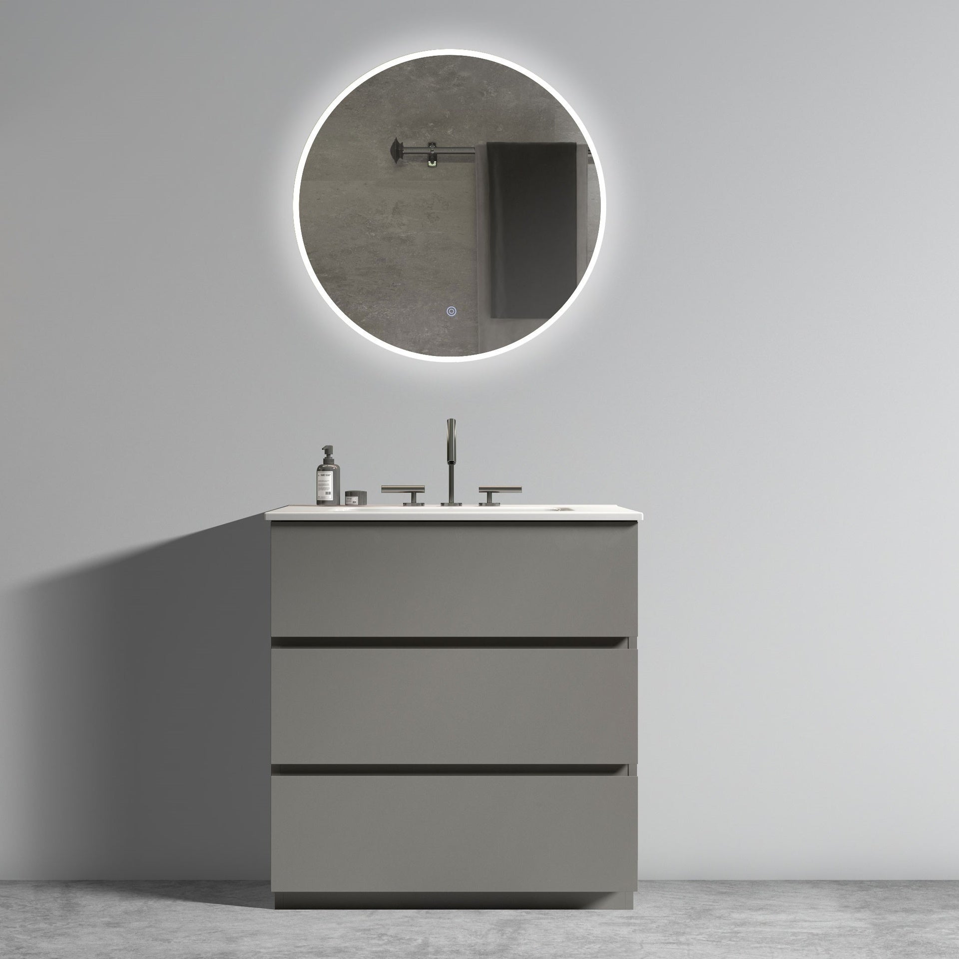 Tia 30" Gray Bathroom Vanity with Sink with 3 Faucet Holes, Large Storage Freestanding Bathroom Vanity for Modern Bathroom, One-Piece White Sink Basin without Drain and Faucet, Pre-assembled