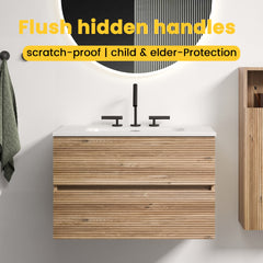 Gloria 30" Wall Mounted Rough Oak&Rough Oak Bathroom Vanity with Integrated Ceramic Sink with Overflow, with 3 holes, Large Storage Floating Bathroom Vanity for Modern Bathroom, KD