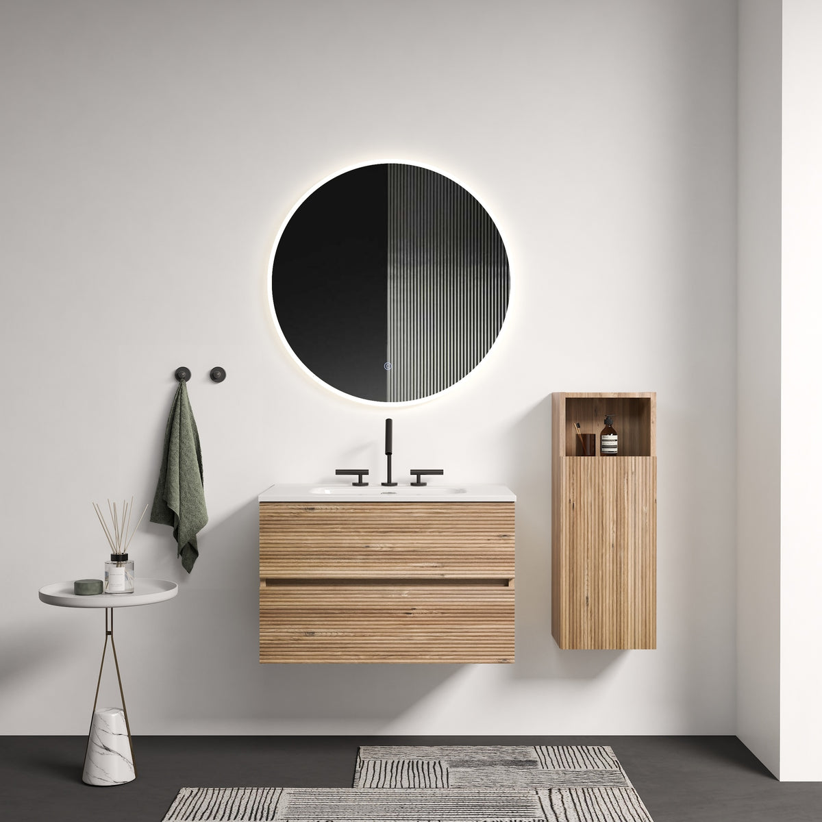 Gloria 30" Wall Mounted Rough Oak&Rough Oak Bathroom Vanity with Integrated Ceramic Sink with Overflow, with 3 holes, Large Storage Floating Bathroom Vanity for Modern Bathroom, KD